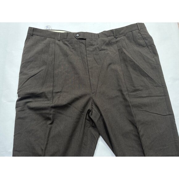 Berle Men’s Size 53x38 Brown Worsted Wool Pleated Dress Pants Raw Hem New - Picture 3 of 9